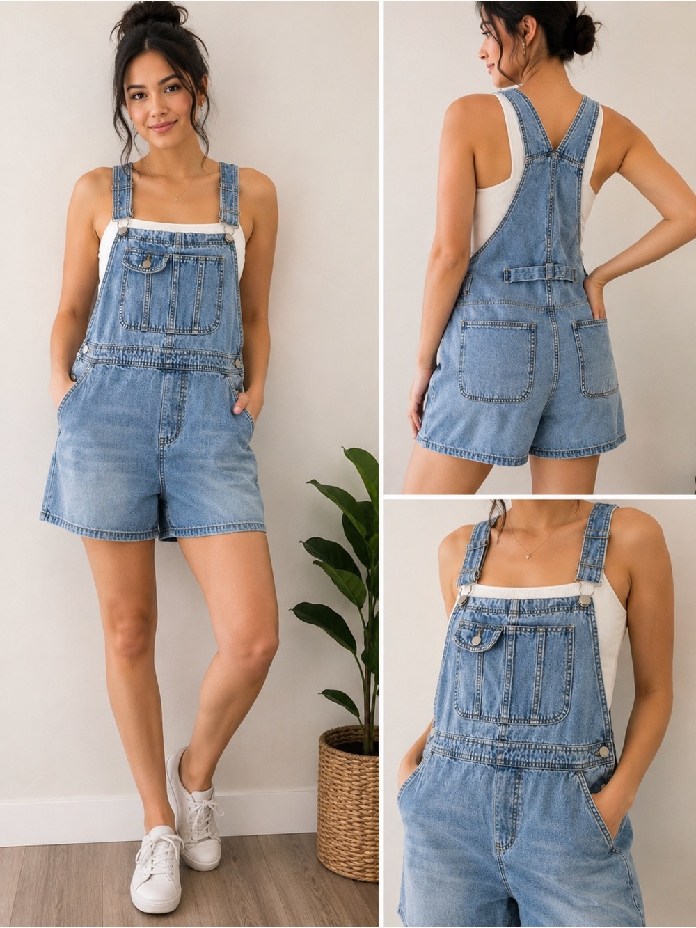 No Boundaries Light Blue Denim Short Overalls for Women